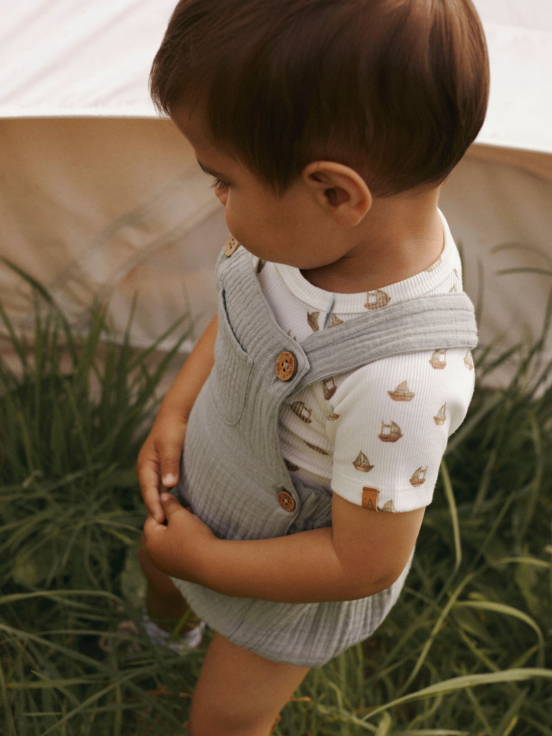 Carousel image - SHORT SLEEVED ROMPER, Coconut Milk | 2