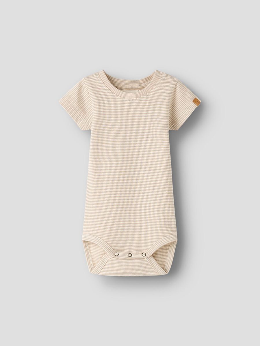 Product carousel image - SHORT SLEEVED ROMPER, Oxford Tan | 1