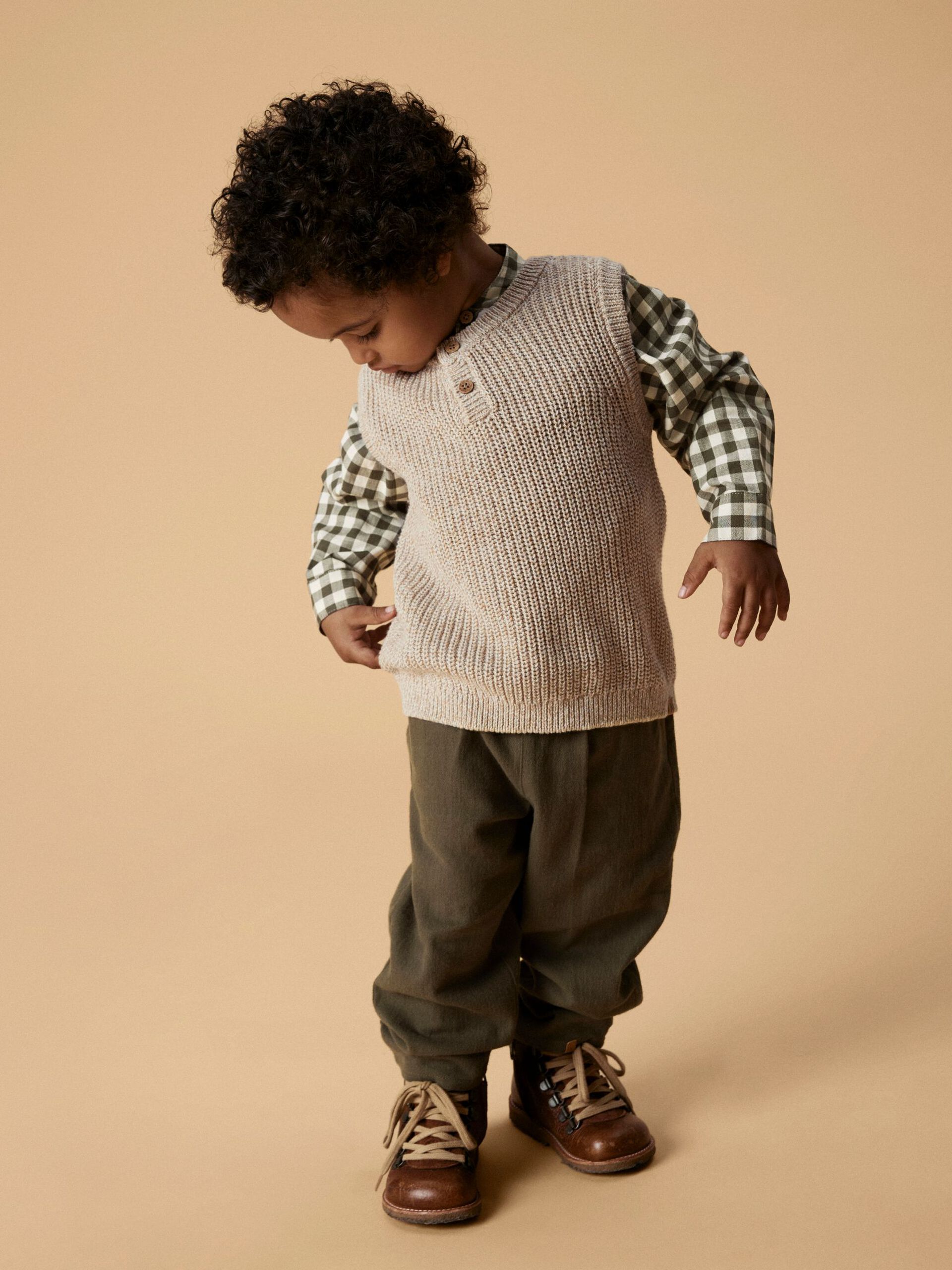 Carousel image - BIOLOGISCH KATOEN GEBREID GILET, Oxford Tan | 2