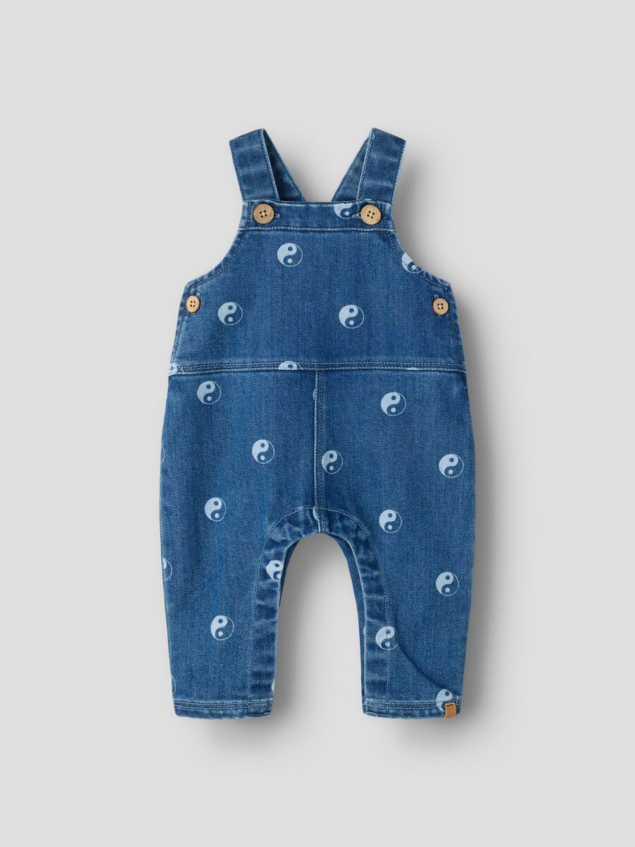 Product carousel image 1 PRINTED DENIM DUNGAREES, Dark Blue Denim