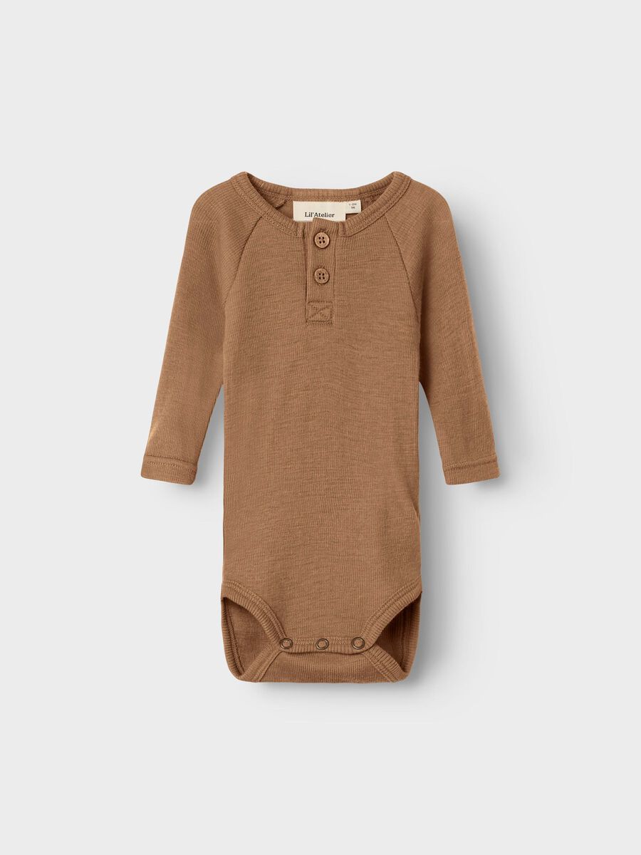 Product carousel image - MERINO WOOL ROMPER, Tigers Eye | 1