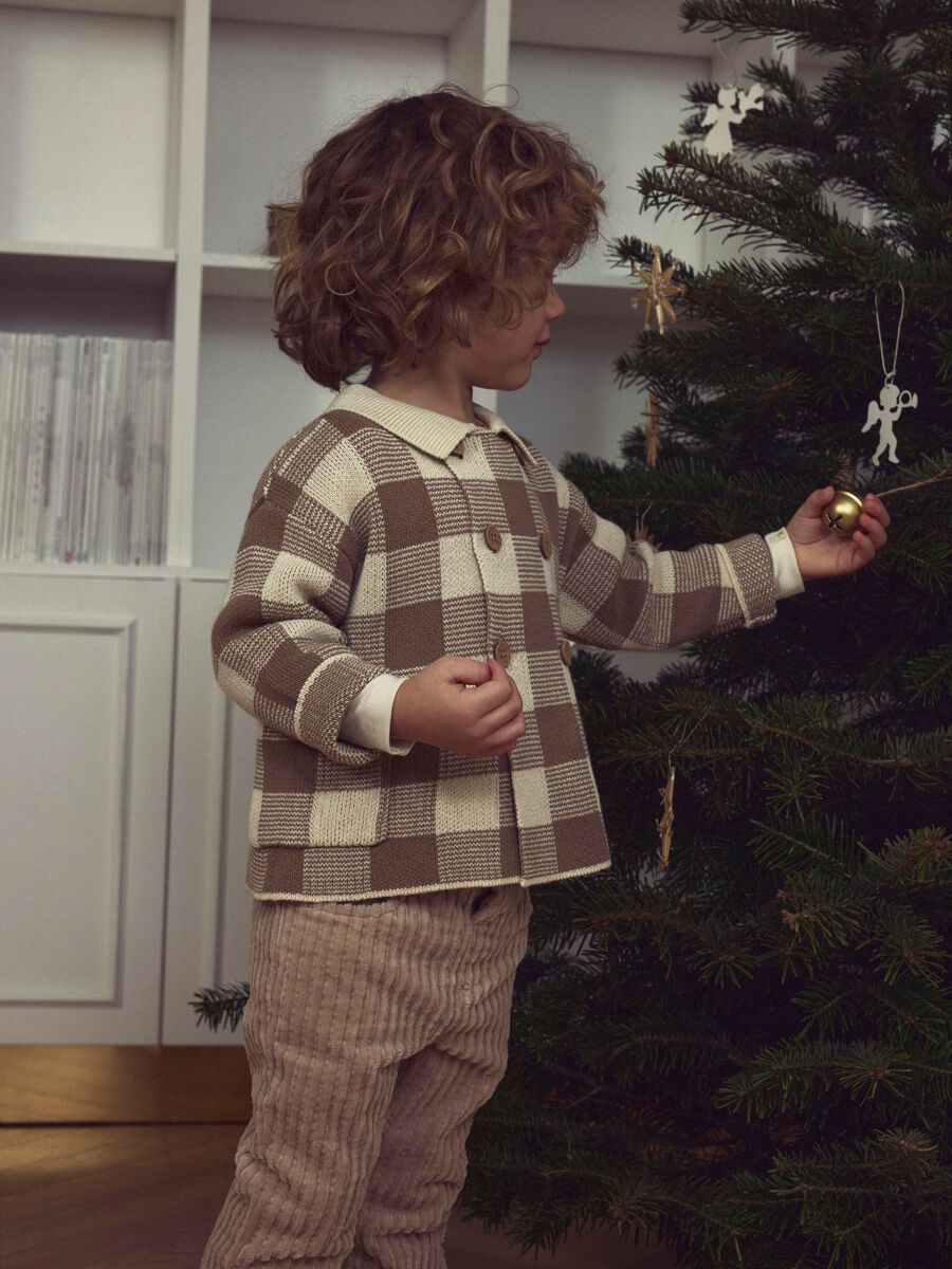 Product carousel image - CHECKED KNITTED CARDIGAN, Sepia Tint | 1